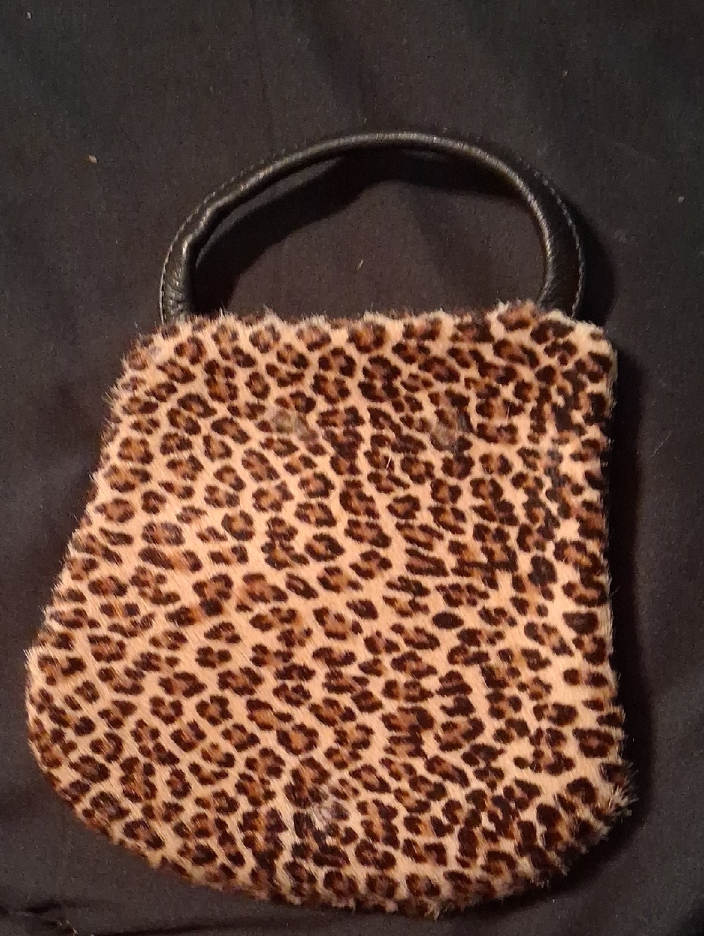 Vintage Calf Skin Leopard Print Fur Top-Handle Pouch Wristlet